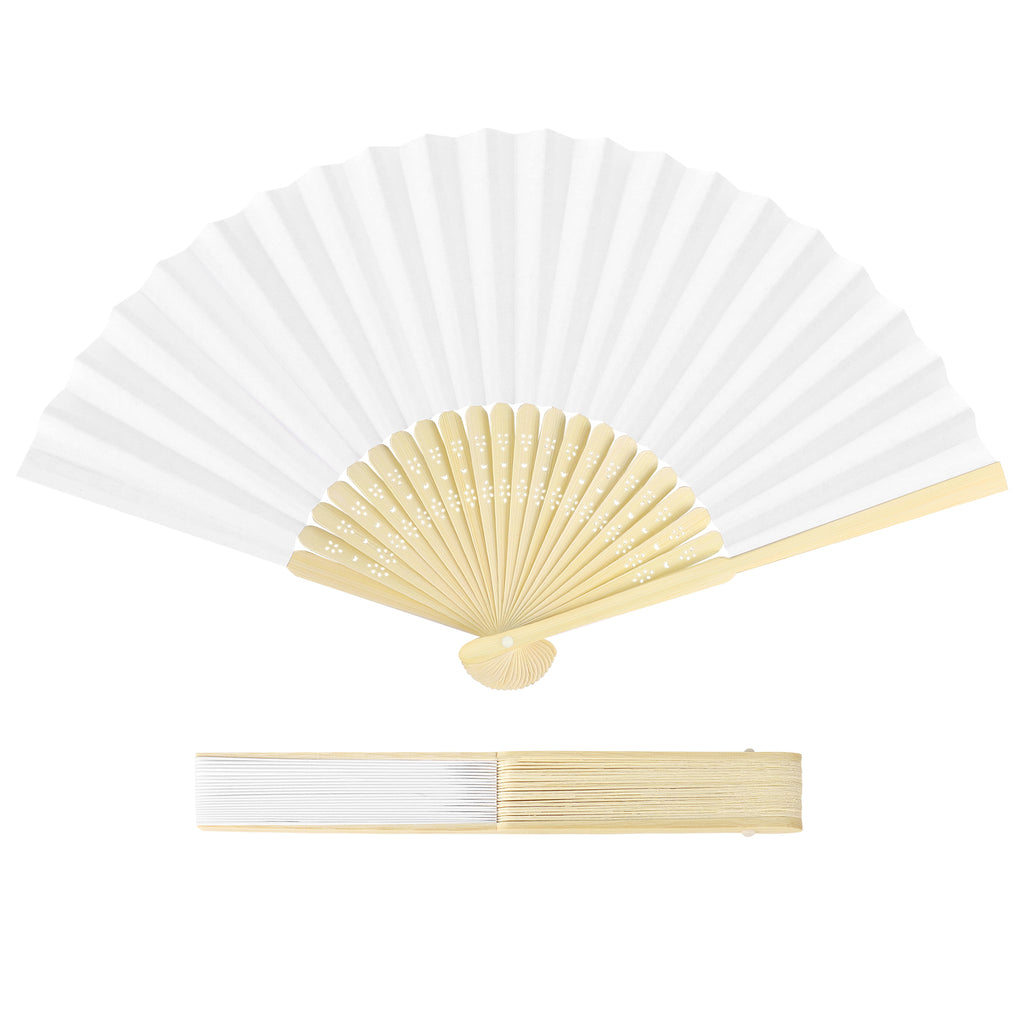 Texloom Folding Handheld Fans 8.3 Inch White Paper Wedding Fans,Bamboo Folding Fan, Paper Fan, Folded Fan for Wedding Favors, Bridal Shower Party and Decorations, Summer Cooling