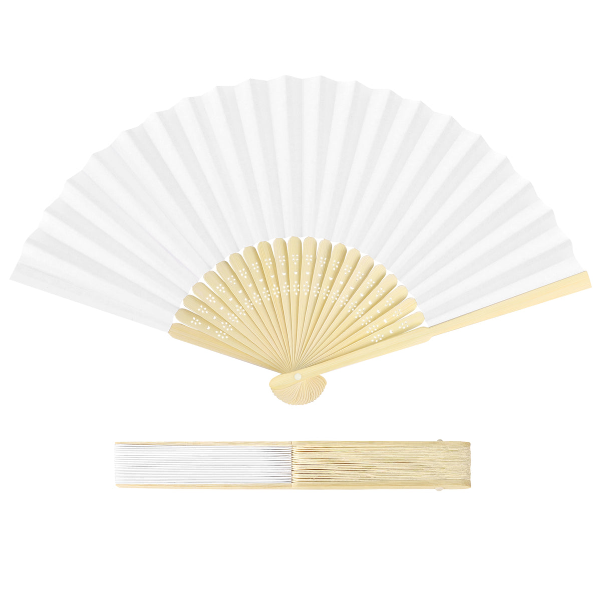 Texloom Folding Handheld Fans 8.3 Inch White Paper Wedding Fans,Bamboo Folding Fan, Paper Fan, Folded Fan for Wedding Favors, Bridal Shower Party and Decorations, Summer Cooling