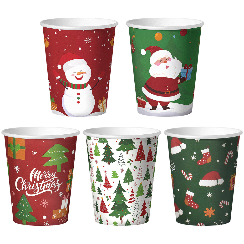 Texloom Christmas Paper Cups, 3 x 2 x 3.5 Inch Disposable Holiday Cups Texloom,5 Festive Designs Christmas in July Paper Cups for Xmas Celebration, Hot Cold Beverage Chocolate Tea Cocoa Party Office