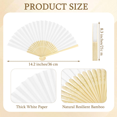 Texloom Folding Handheld Fans 8.3 Inch White Paper Wedding Fans,Bamboo Folding Fan, Paper Fan, Folded Fan for Wedding Favors, Bridal Shower Party and Decorations, Summer Cooling
