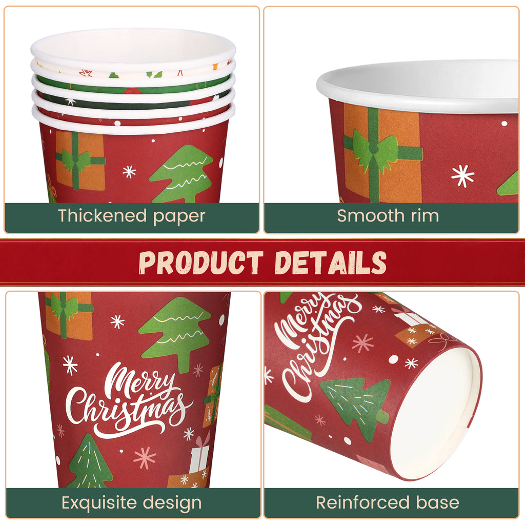Texloom Christmas Paper Cups, 3 x 2 x 3.5 Inch Disposable Holiday Cups Texloom,5 Festive Designs Christmas in July Paper Cups for Xmas Celebration, Hot Cold Beverage Chocolate Tea Cocoa Party Office